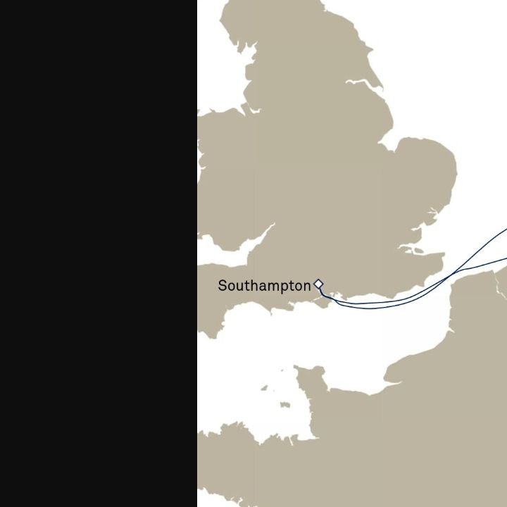Queen Elizabeth Voyage Q705N itinerary map from Southampton, England, UK to Southampton, England, UK