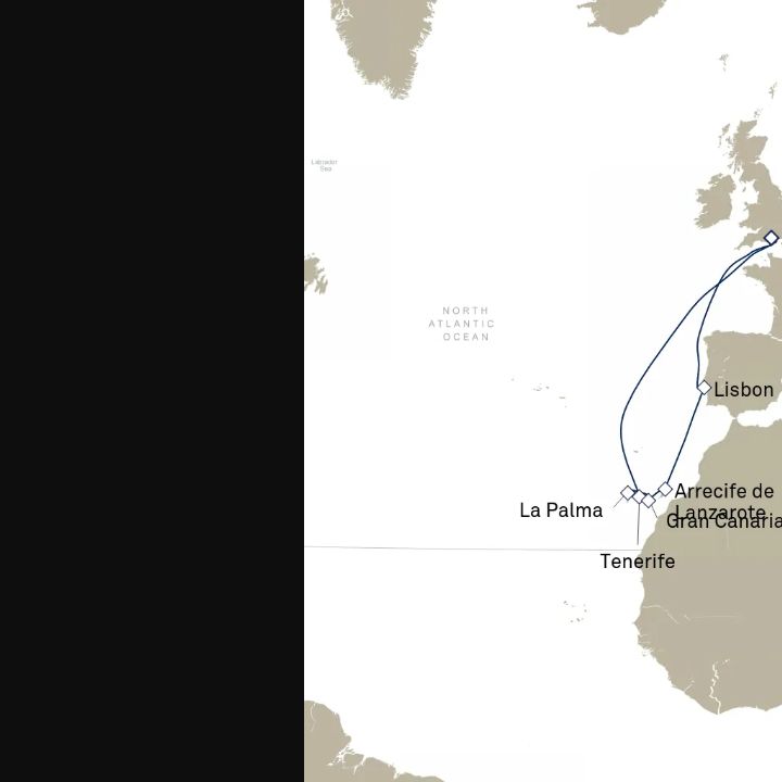 Queen Elizabeth Voyage Q704N itinerary map from Southampton, England, UK to Southampton, England, UK