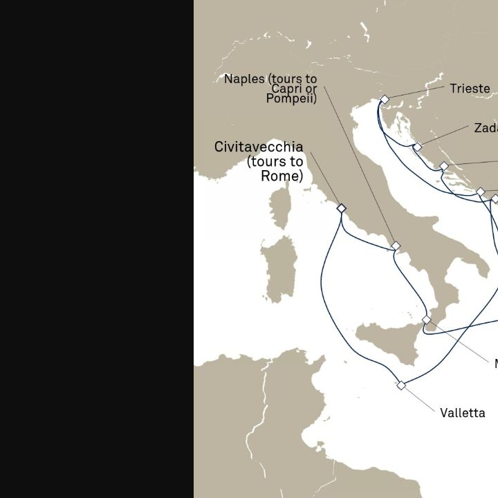 Queen Elizabeth Voyage Q715 itinerary map from Civitavecchia (tours to Rome), Italy to Civitavecchia (tours to Rome), Italy