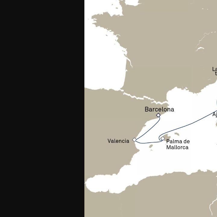 Queen Elizabeth Voyage Q713A itinerary map from Barcelona, Spain to Civitavecchia (tours to Rome), Italy