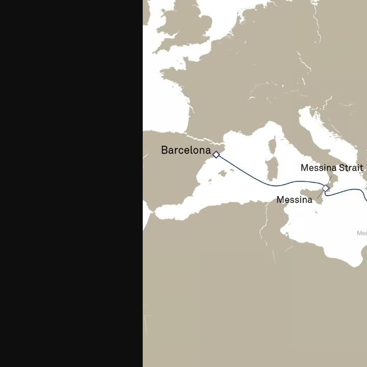 Queen Elizabeth Voyage Q711A itinerary map from Barcelona, Spain to Istanbul, Turkey