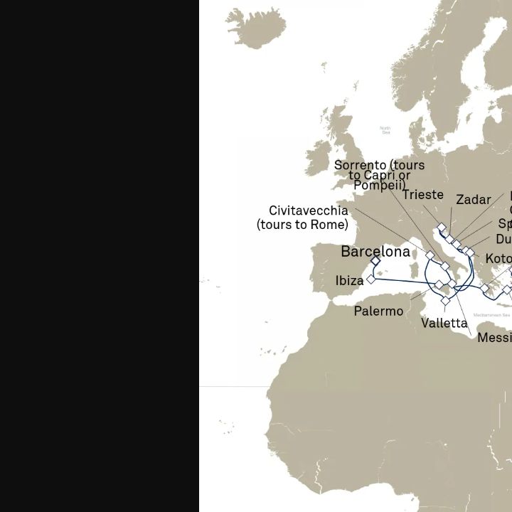 Queen Elizabeth Voyage Q711F itinerary map from Istanbul, Turkey to Barcelona, Spain