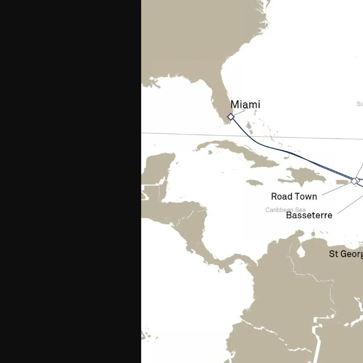 Queen Elizabeth Voyage Q724 itinerary map from Miami, FL, USA to Miami, FL, USA