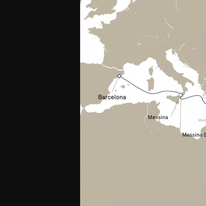 Queen Elizabeth Voyage Q721A itinerary map from Barcelona, Spain to Istanbul, Turkey