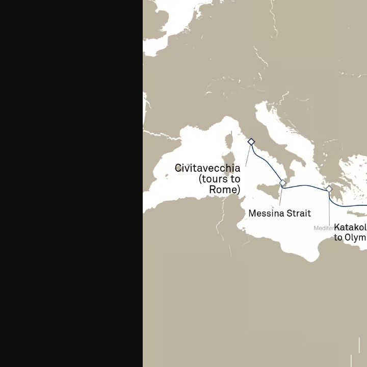 Queen Elizabeth Voyage Q721B itinerary map from Istanbul, Turkey to Civitavecchia (tours to Rome), Italy