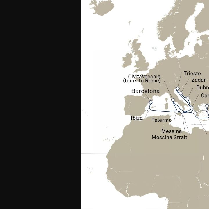 Queen Elizabeth Voyage Q721E itinerary map from Istanbul, Turkey to Barcelona, Spain
