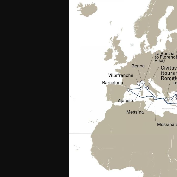 Queen Elizabeth Voyage Q720F itinerary map from Civitavecchia (tours to Rome), Italy to Civitavecchia (tours to Rome), Italy