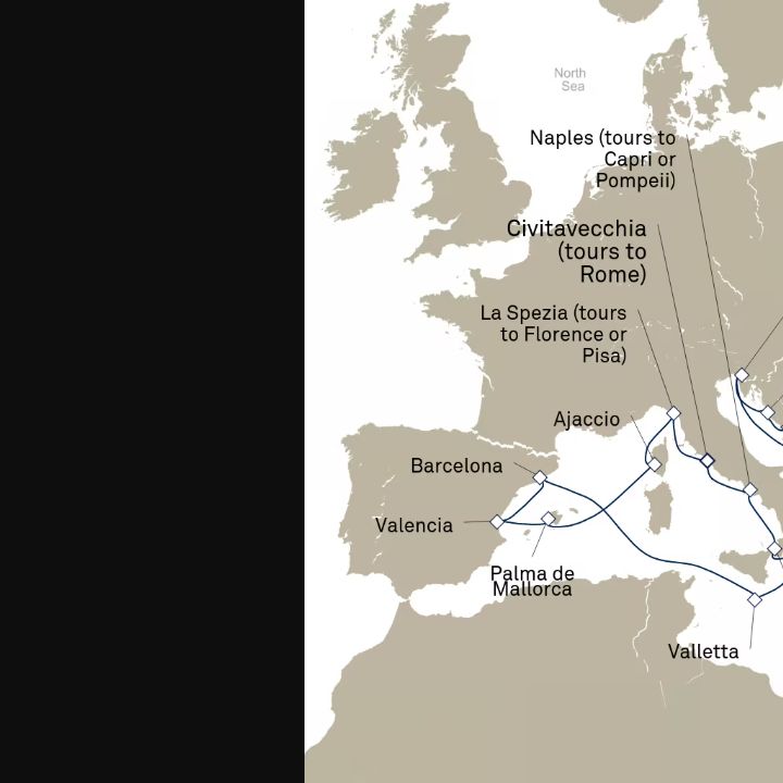 Queen Elizabeth Voyage Q719B itinerary map from Civitavecchia (tours to Rome), Italy to Civitavecchia (tours to Rome), Italy