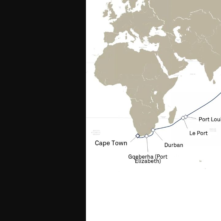 Queen Elizabeth Voyage Q804A itinerary map from Cape Town, South Africa to Singapore