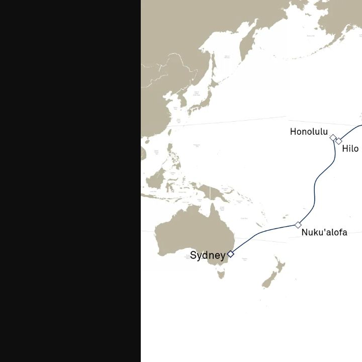 Queen Elizabeth Voyage Q807 itinerary map from Sydney, NSW, Australia to Los Angeles, CA, USA