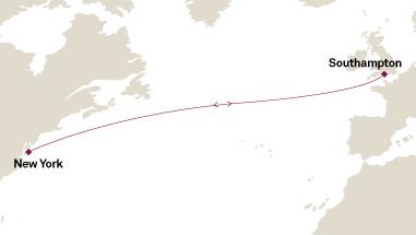 Cunard Cruises Queen Mary 2 Map Detail 2017 Southampton, United Kingdom to New York, NY, United States Transatlantic M719 - 7 Days