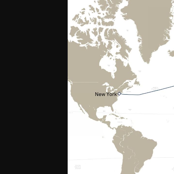 Queen Mary 2 voyage M737 itinerary map from Southampton, England, UK to New York, NY, USA