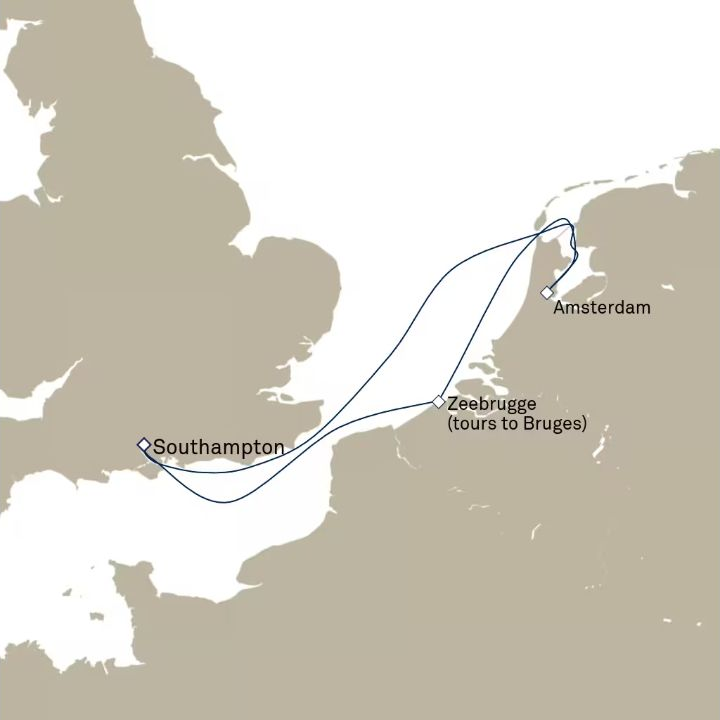 Queen Victoria Voyage V701 itinerary map from Southampton, England, UK to Southampton, England, UK