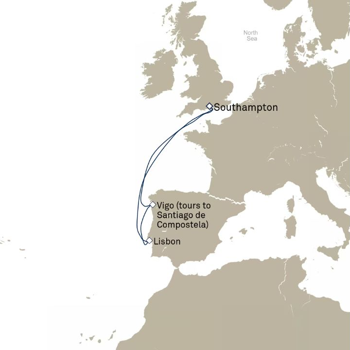 Queen Victoria Voyage V804 itinerary map from Southampton, England, UK to Southampton, England, UK