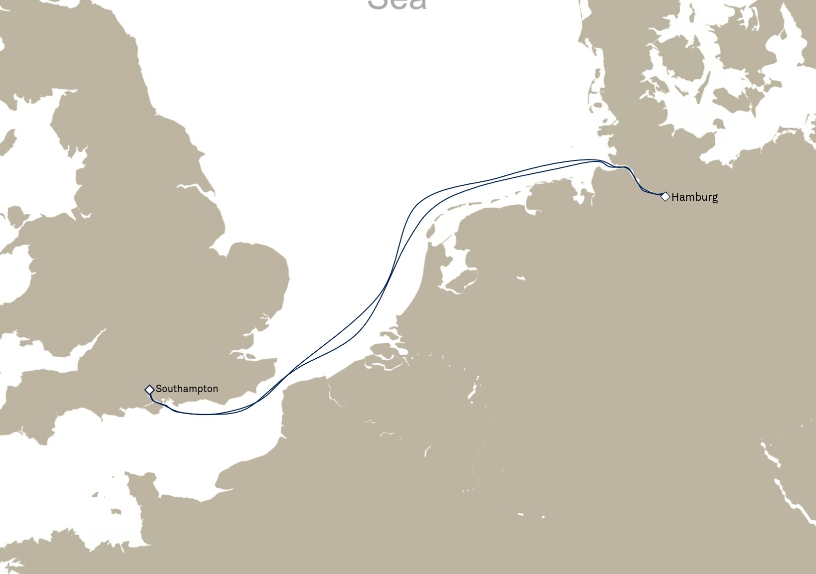 Queen Anne Voyage H902 itinerary map: Southampton, England, UK to Southampton, England, UK, January 5-9, 2029