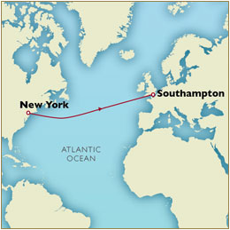 CUNARD Map - New York to Southampton