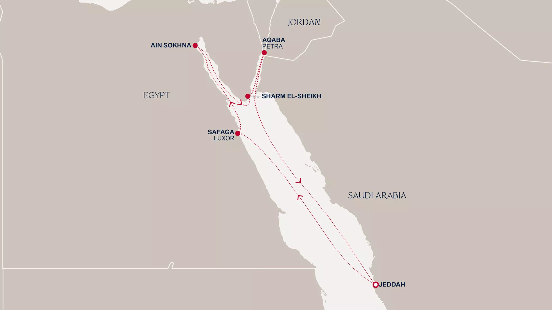 Explora V February 26-March 6 2028 cruise route map from Jeddah to Jeddah