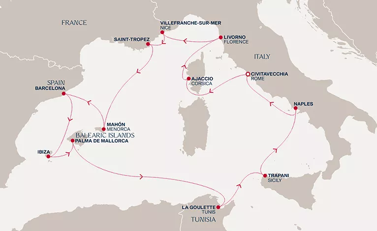 Explora VI September 4-18 2028 cruise route map from Civitavecchia (Rome) to Civitavecchia (Rome)