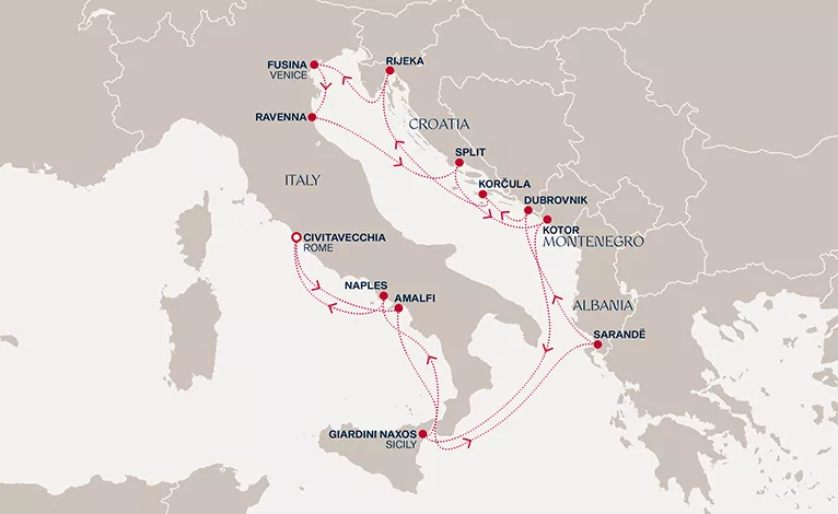 Explora VI October 16-30 2028 cruise route map from Civitavecchia (Rome) to Civitavecchia (Rome)