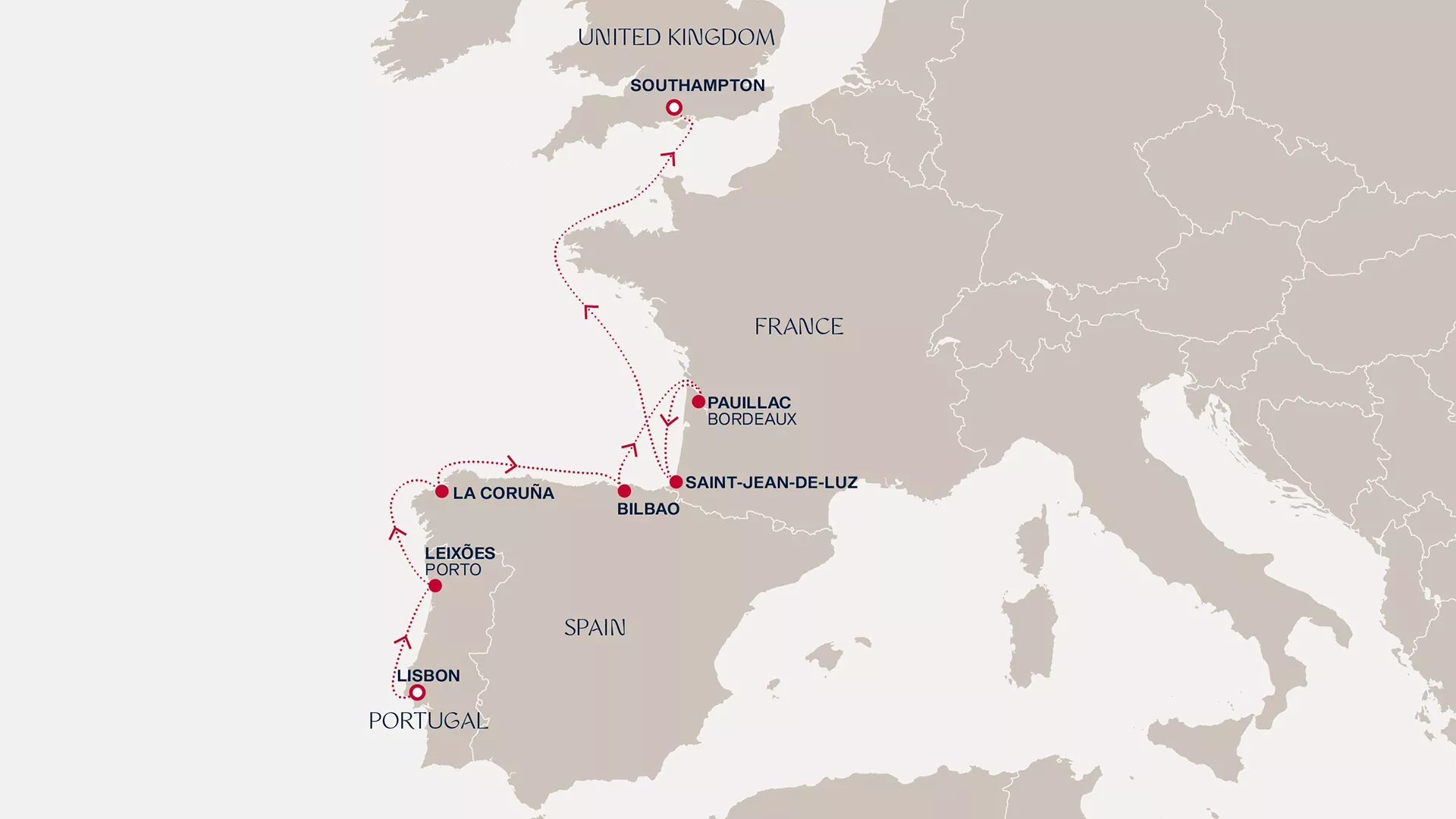 Explora III August 10-17 2026 cruise route map from Lisbon to Southampton