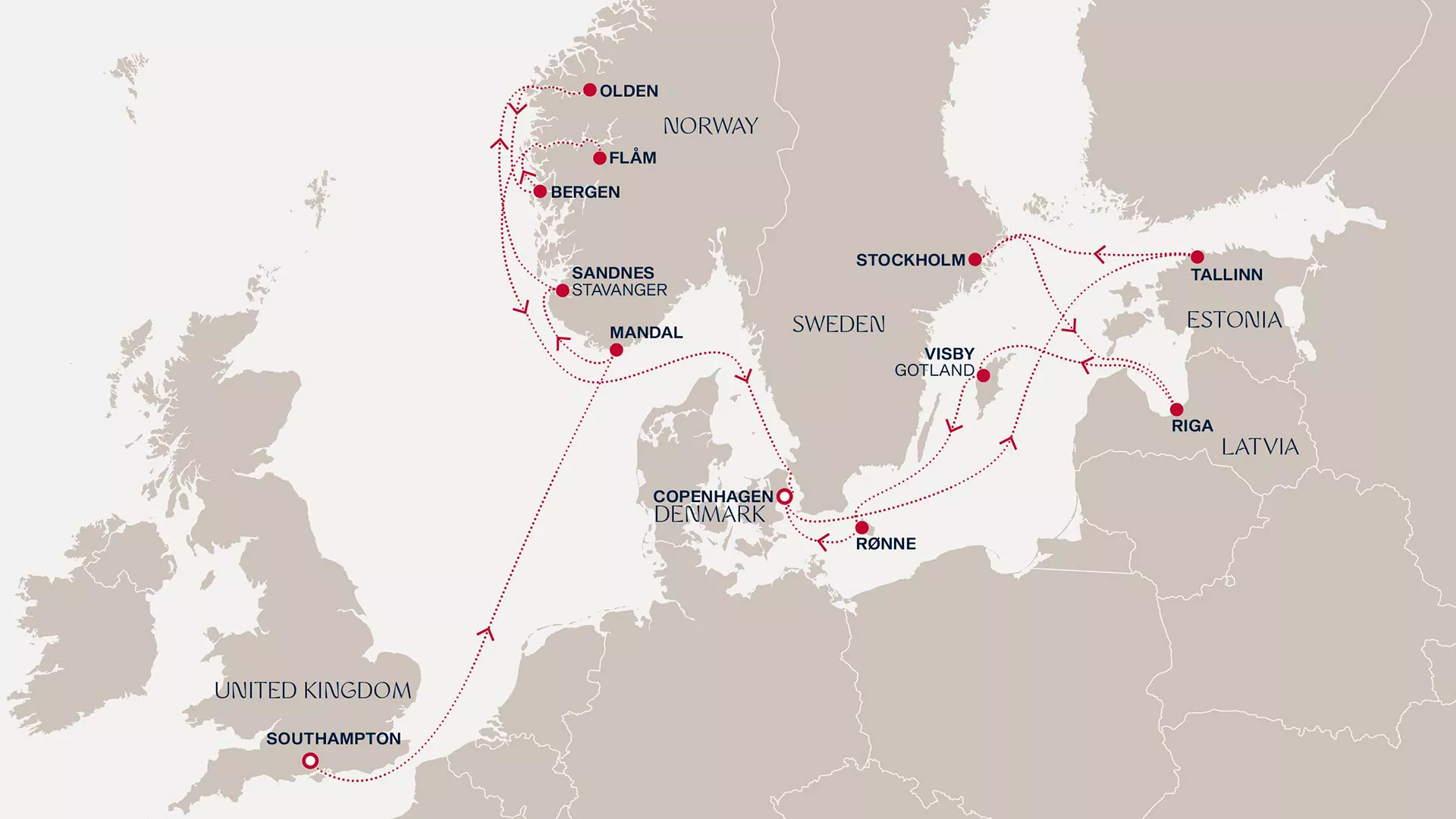 Explora III August 17-September 2 2026 cruise route map from Southampton to Copenhagen