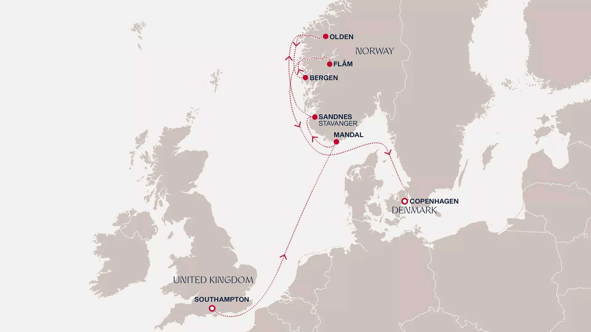 Explora III August 17-25 2026 cruise route map from Southampton to Copenhagen