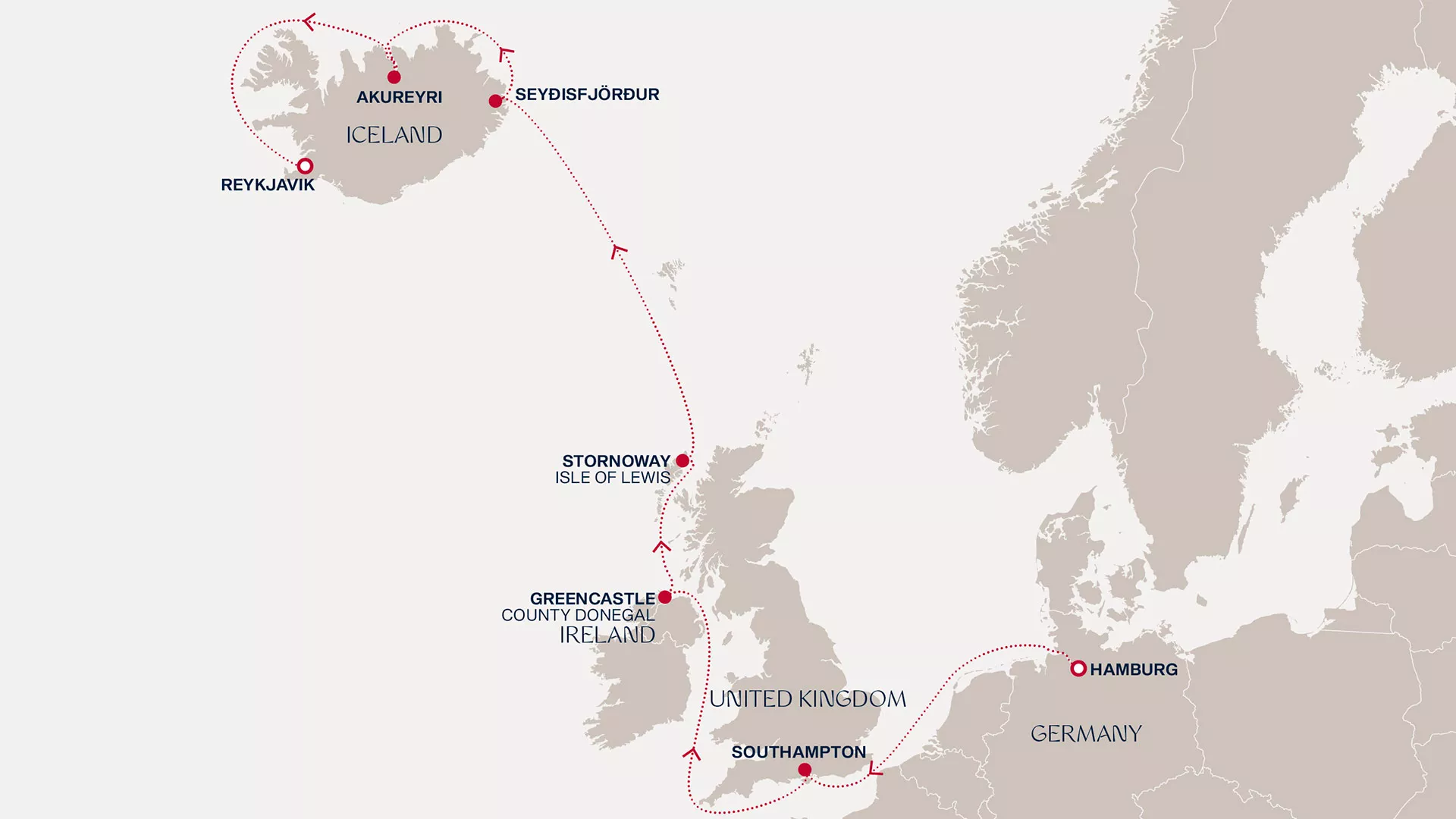 Explora III September 7-17 2026 cruise route map from Hamburg to Reykjavik