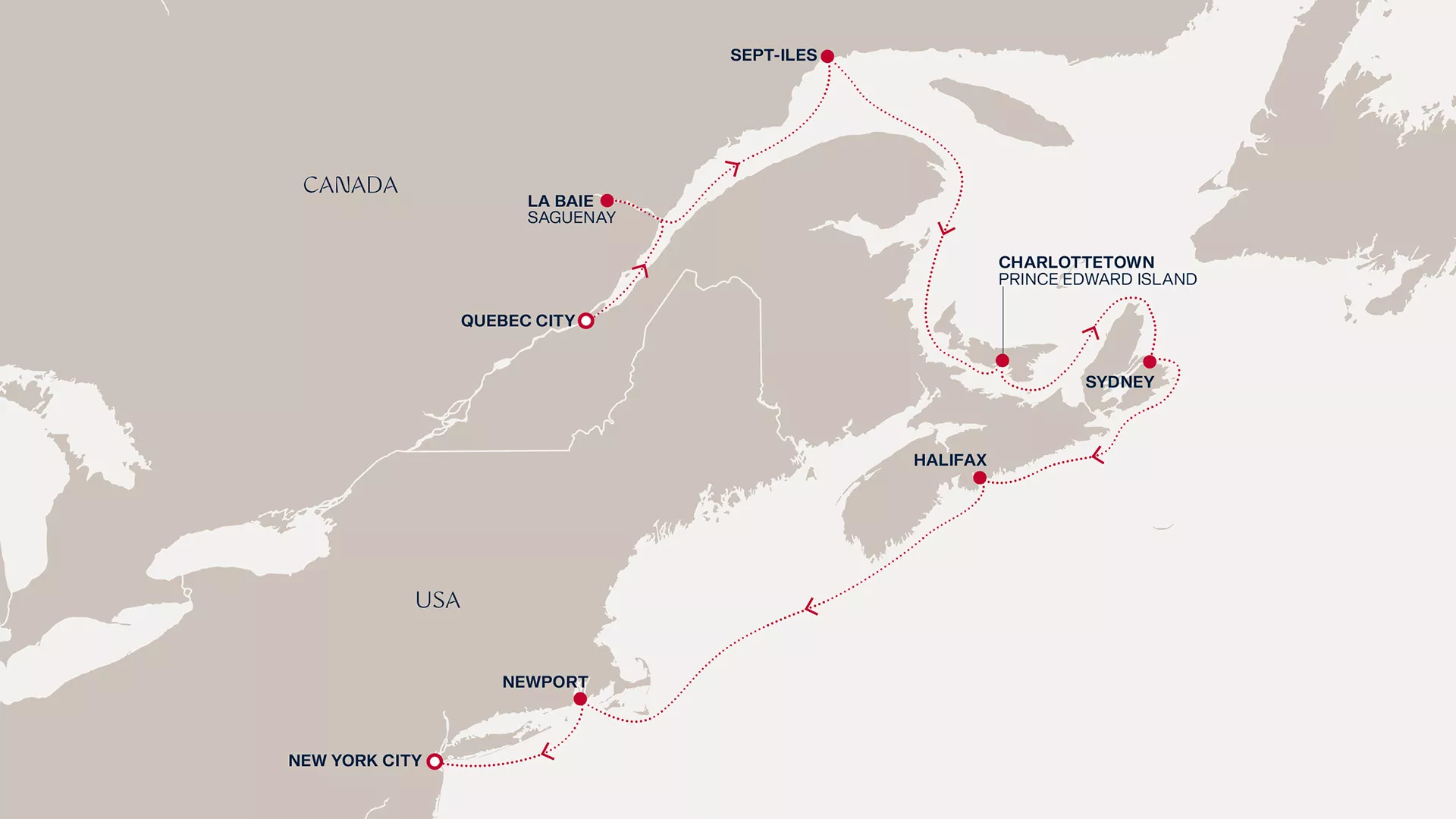 Explora III September 28-October 7 2026 cruise route map from Quebec City to New York City