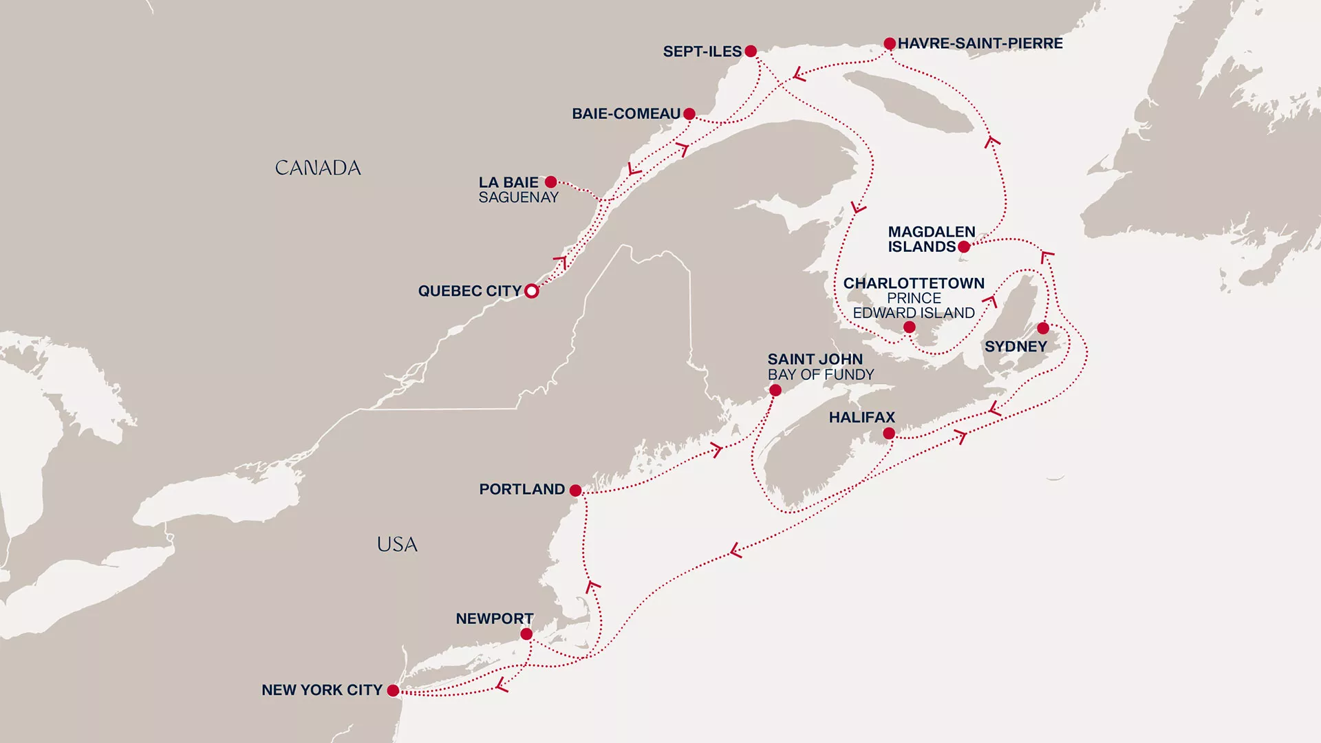 Explora III September 28-October 15 2026 cruise route map from Quebec City to Quebec City