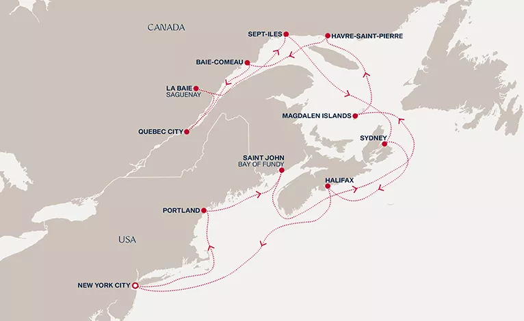Explora III October 7-22 2026 cruise route map from New York City to New York City