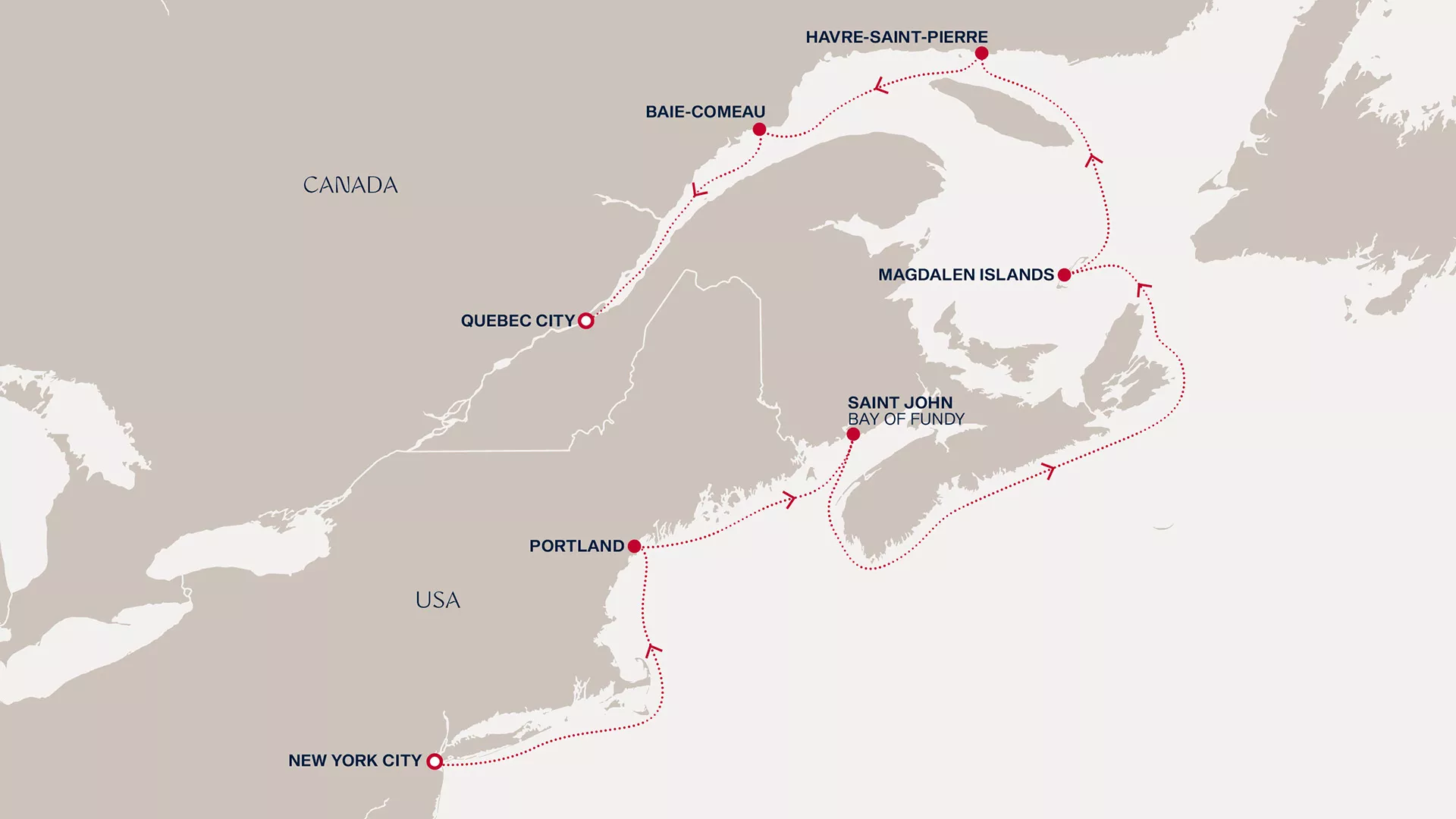 Explora III October 7-15 2026 cruise route map from New York City to Quebec City