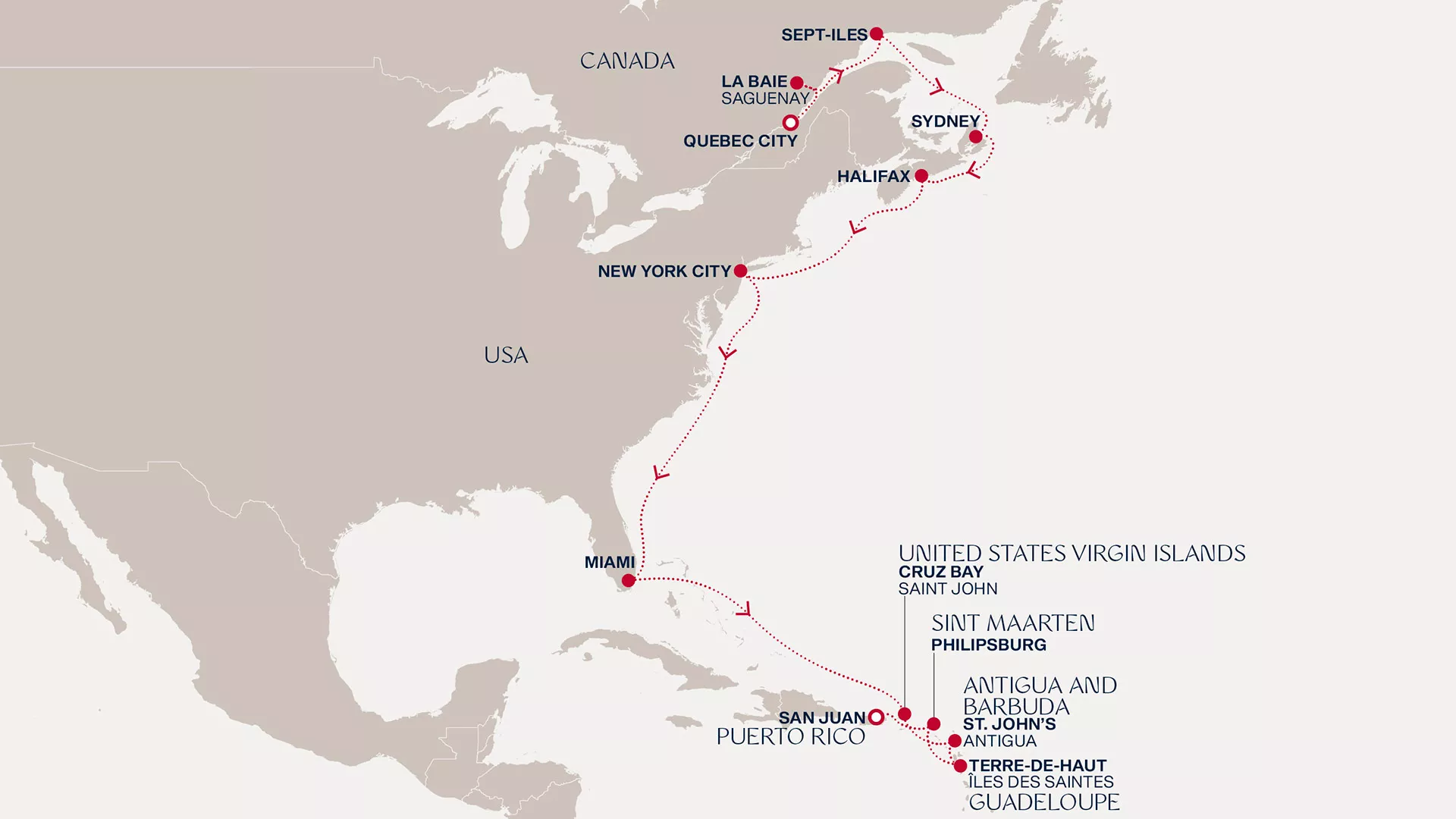 Explora III October 15-November 1 2026 cruise route map from Quebec City to San Juan