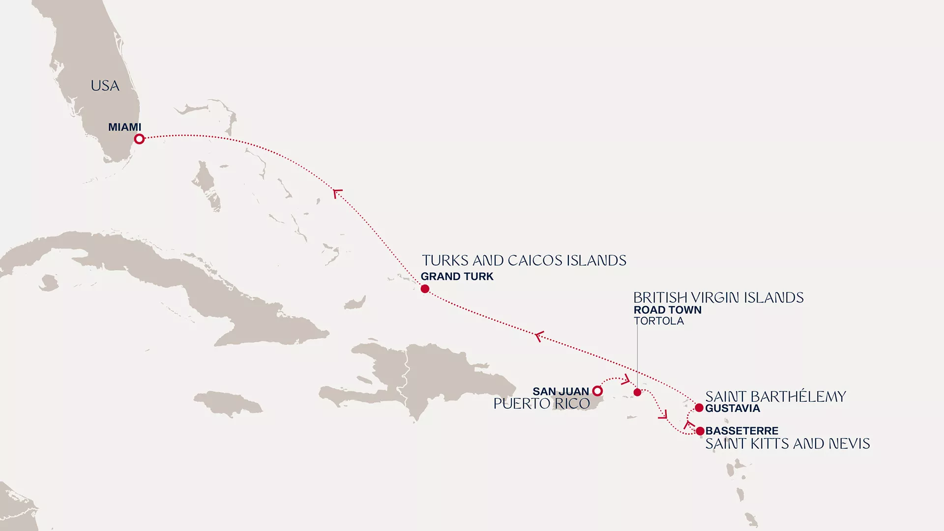 Explora III November 29-December 6 2026 cruise route map from San Juan to Miami