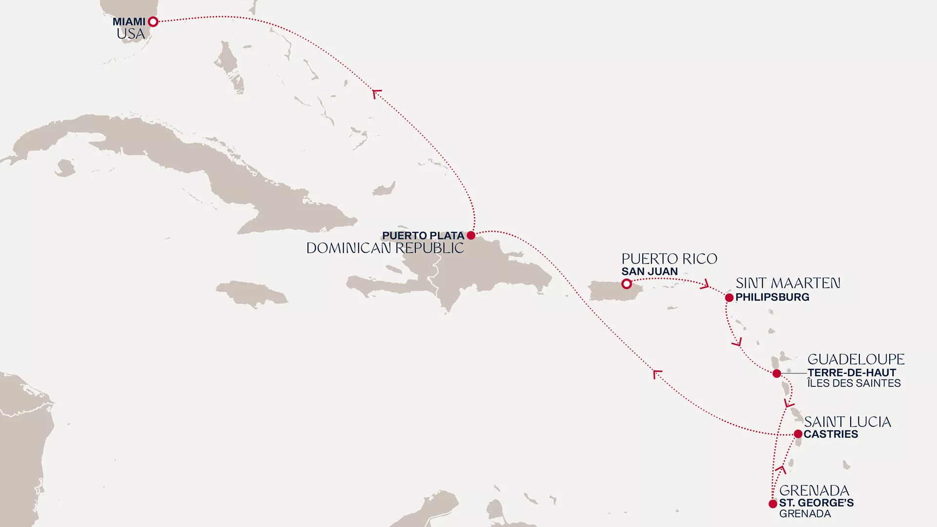 Explora III January 13-21 2027 cruise route map from San Juan to Miami