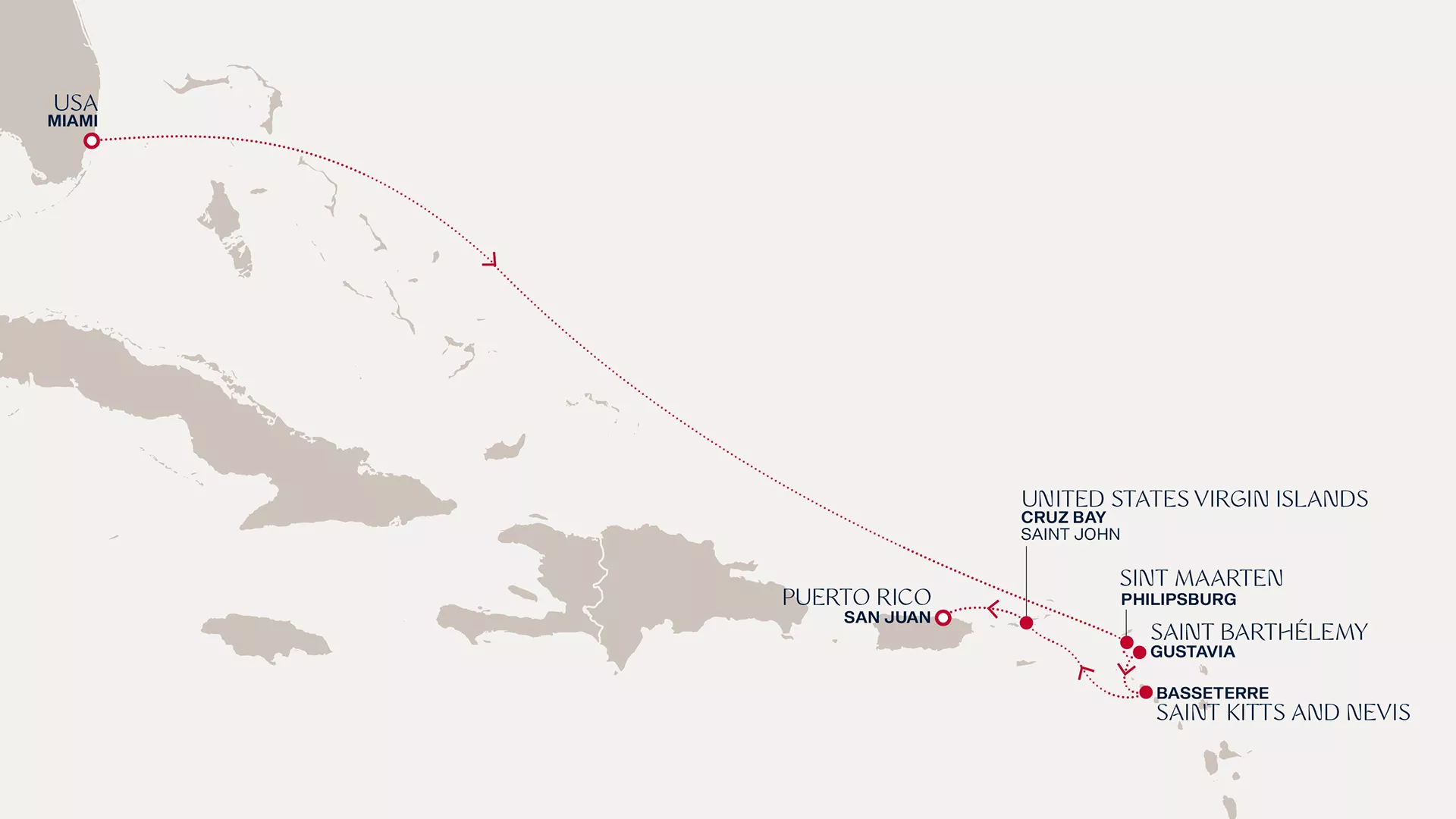 Explora III February 5-12 2027 cruise route map from Miami to San Juan