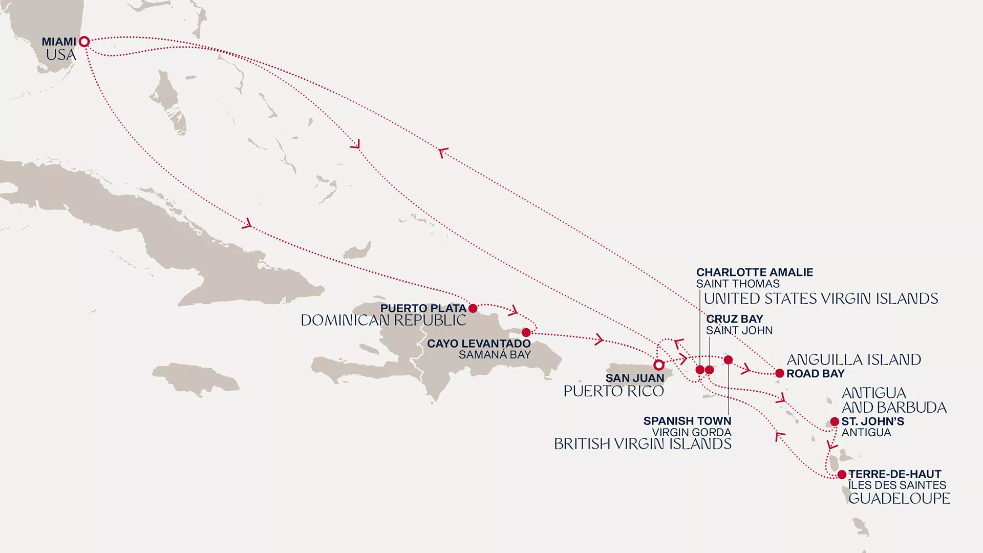 Explora III February 19-March 7 2027 cruise route map from Miami to San Juan