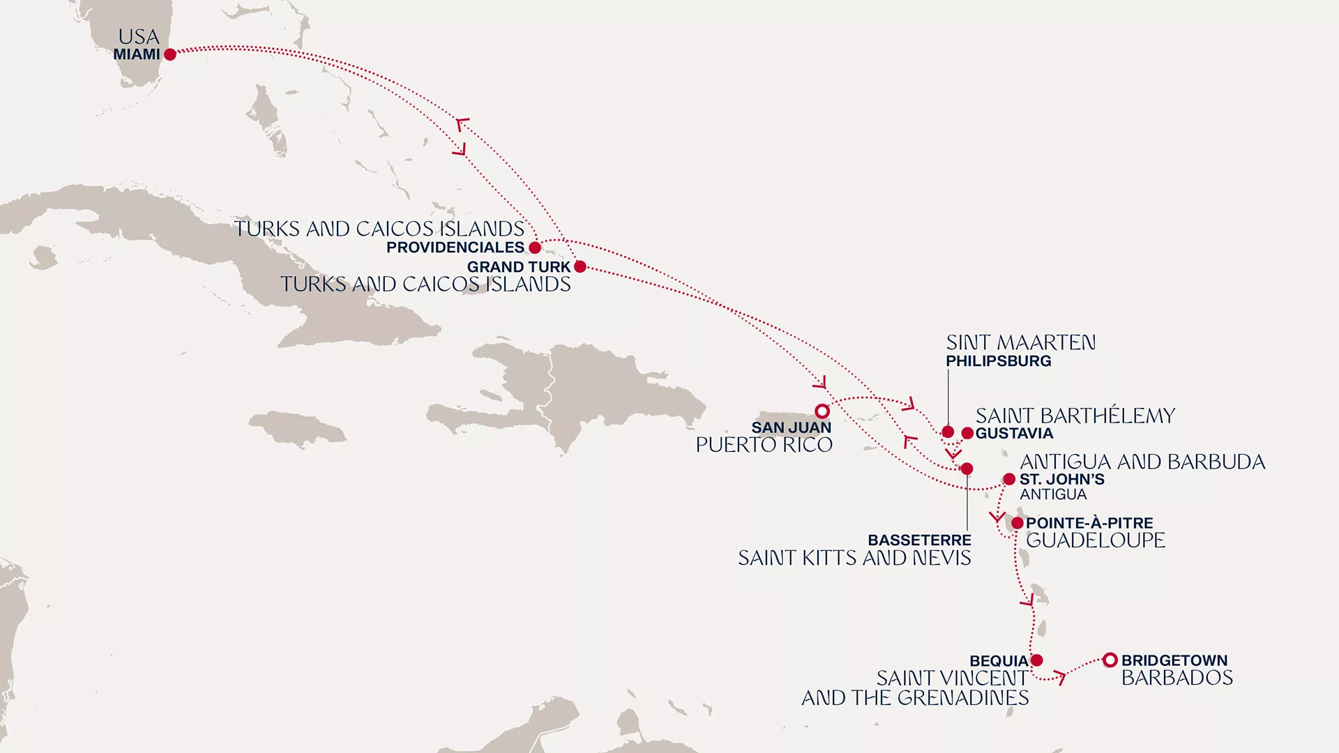 Explora III March 7-21 2027 cruise route map from San Juan to Bridgetown