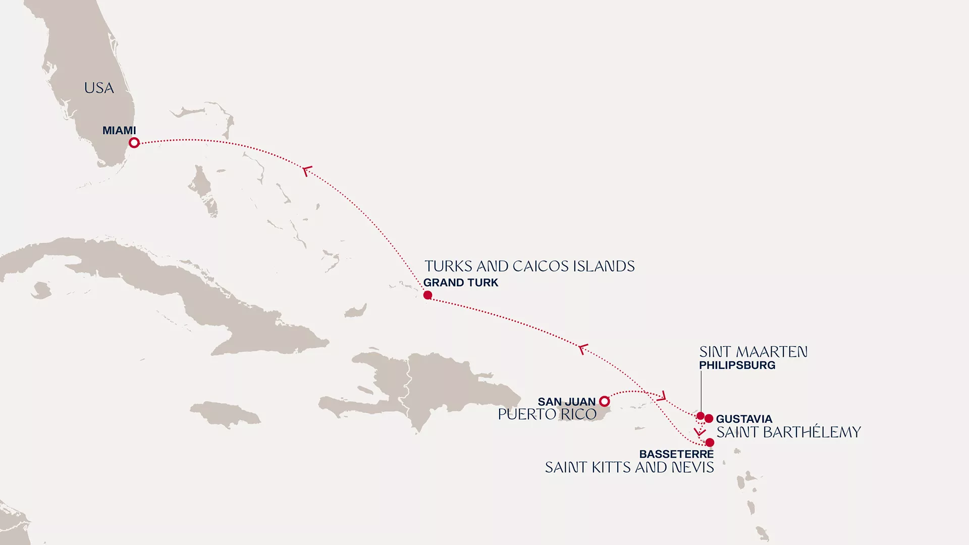 Explora III March 7-14 2027 cruise route map from San Juan to Miami