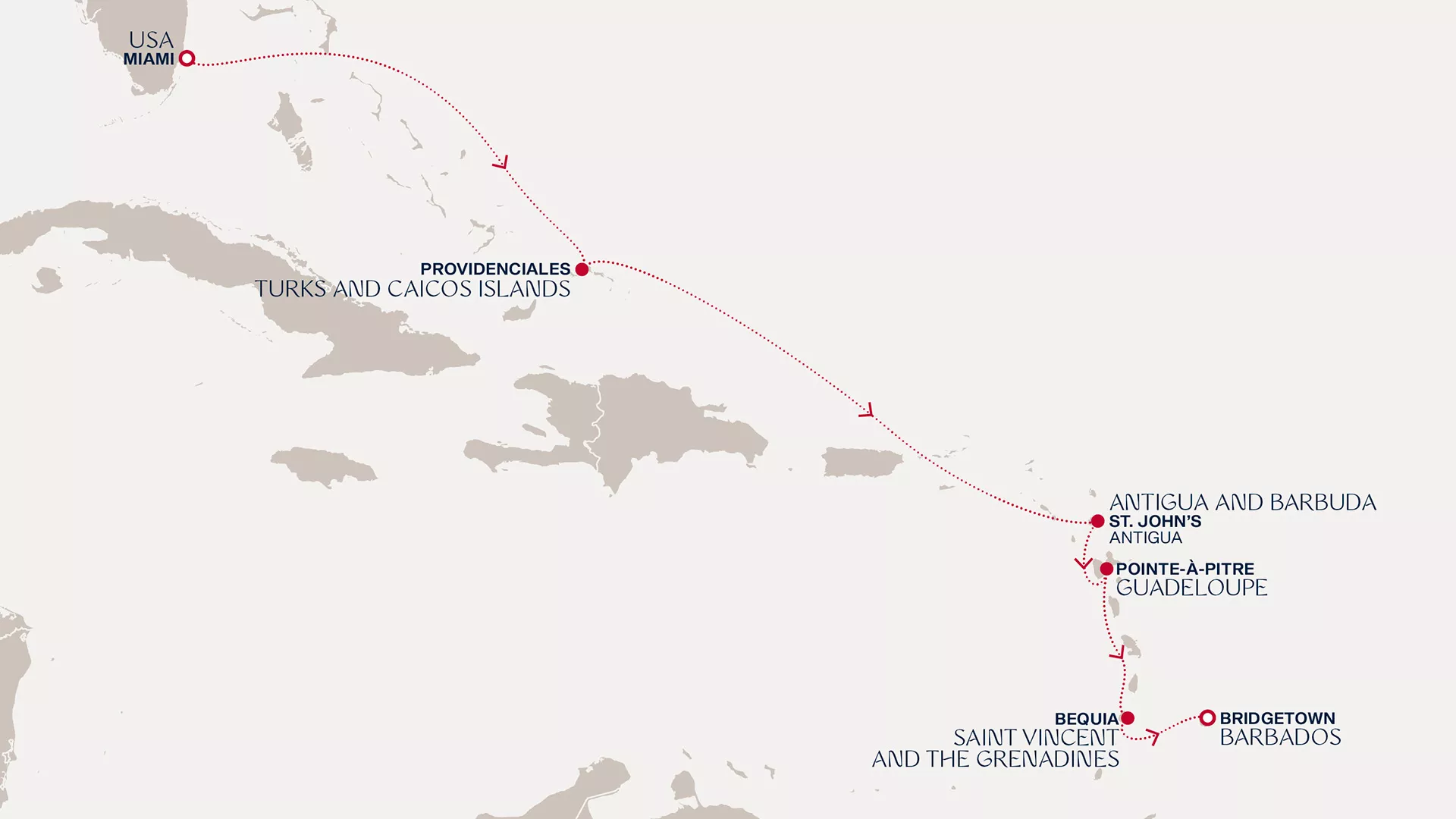 Explora III March 14-21 2027 cruise route map from Miami to Bridgetown