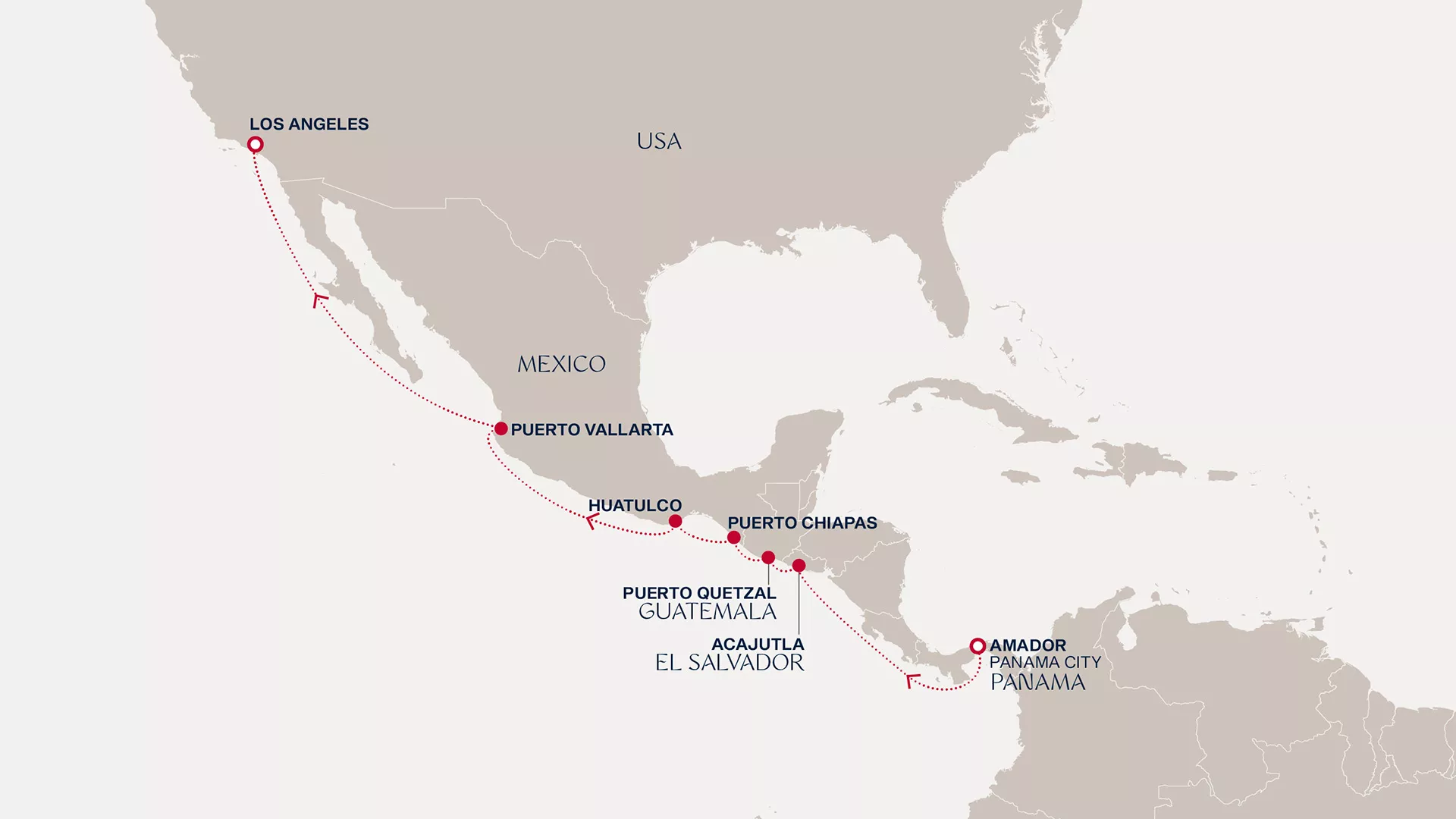 Explora III April 22-May 3 2027 cruise route map from Amador (Panama City) to Los Angeles