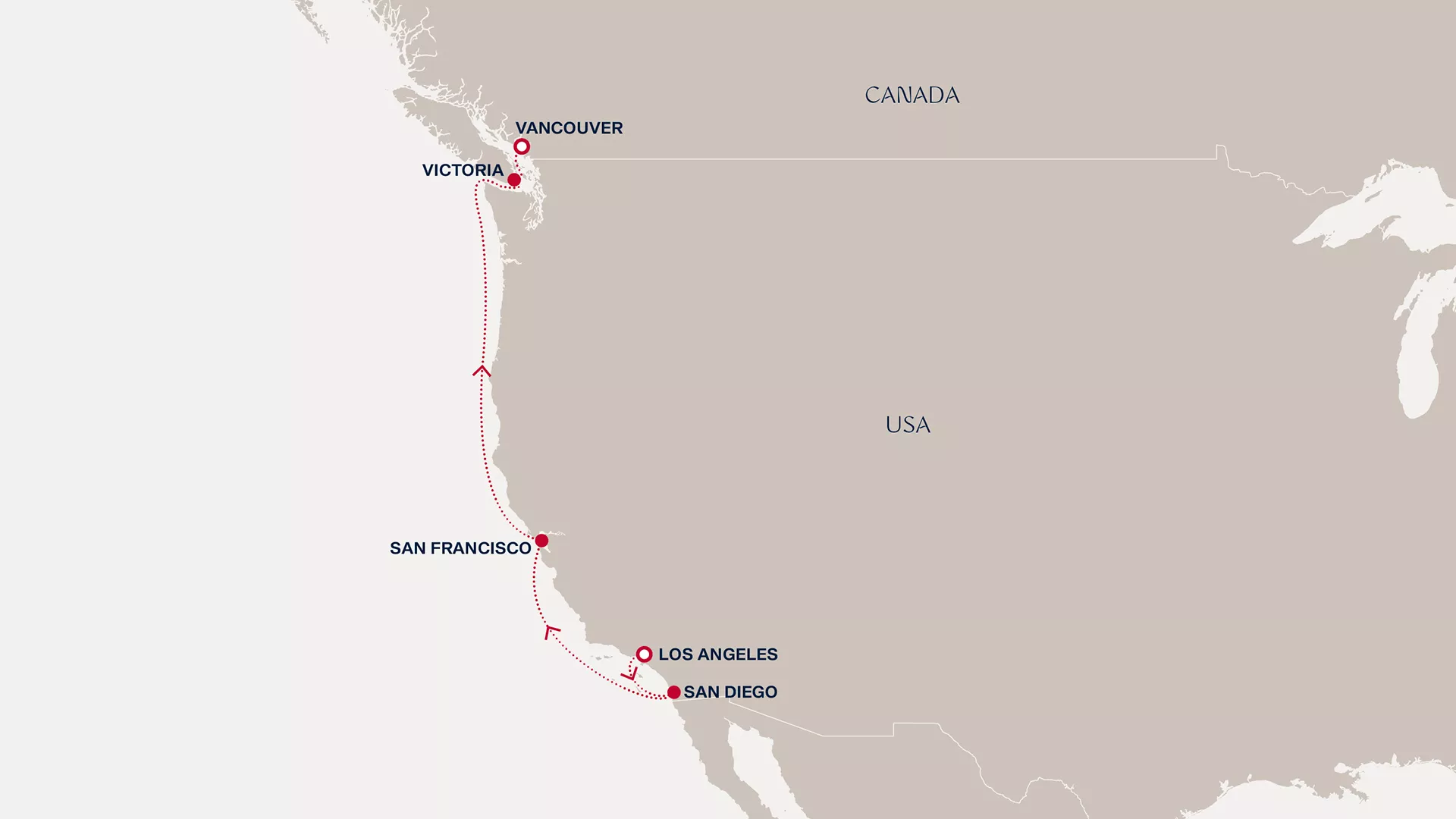 Explora III May 3-10 2027 cruise route map from Los Angeles to Vancouver