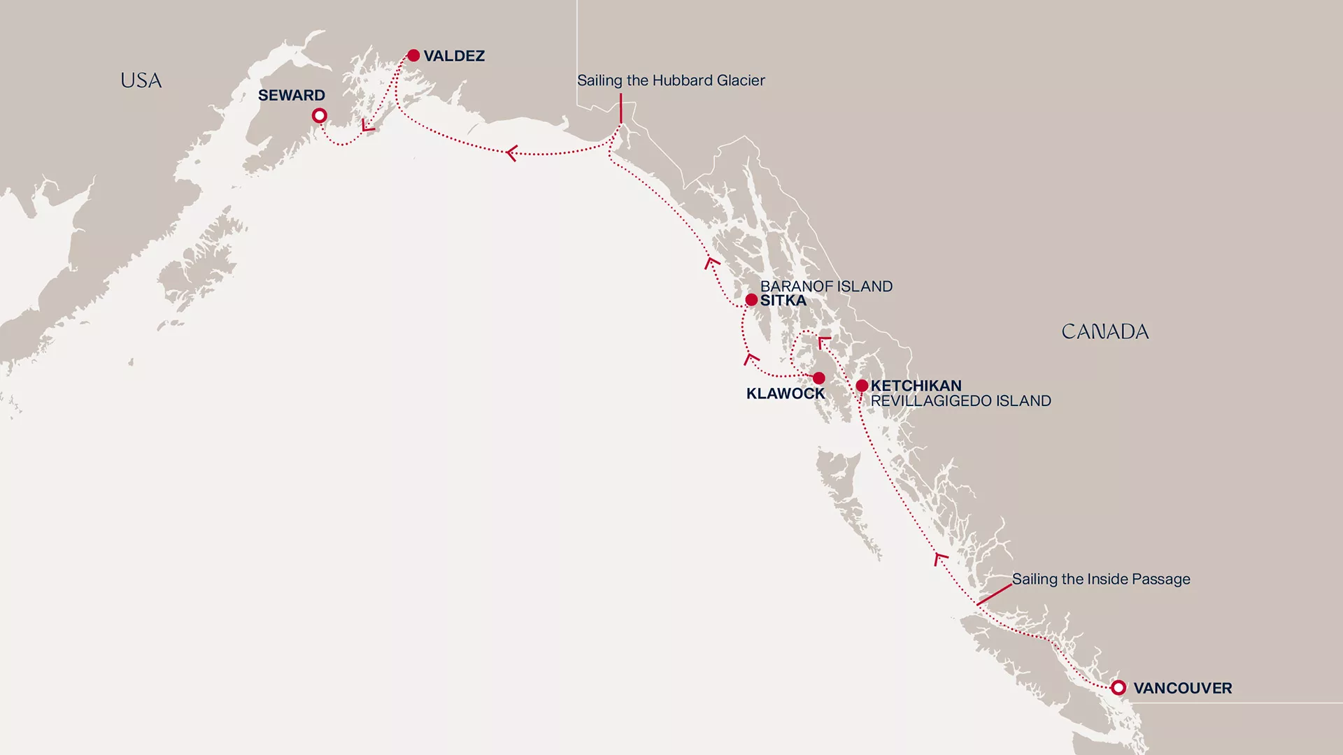 Explora III July 30-August 6 2027 cruise route map from Vancouver to Seward