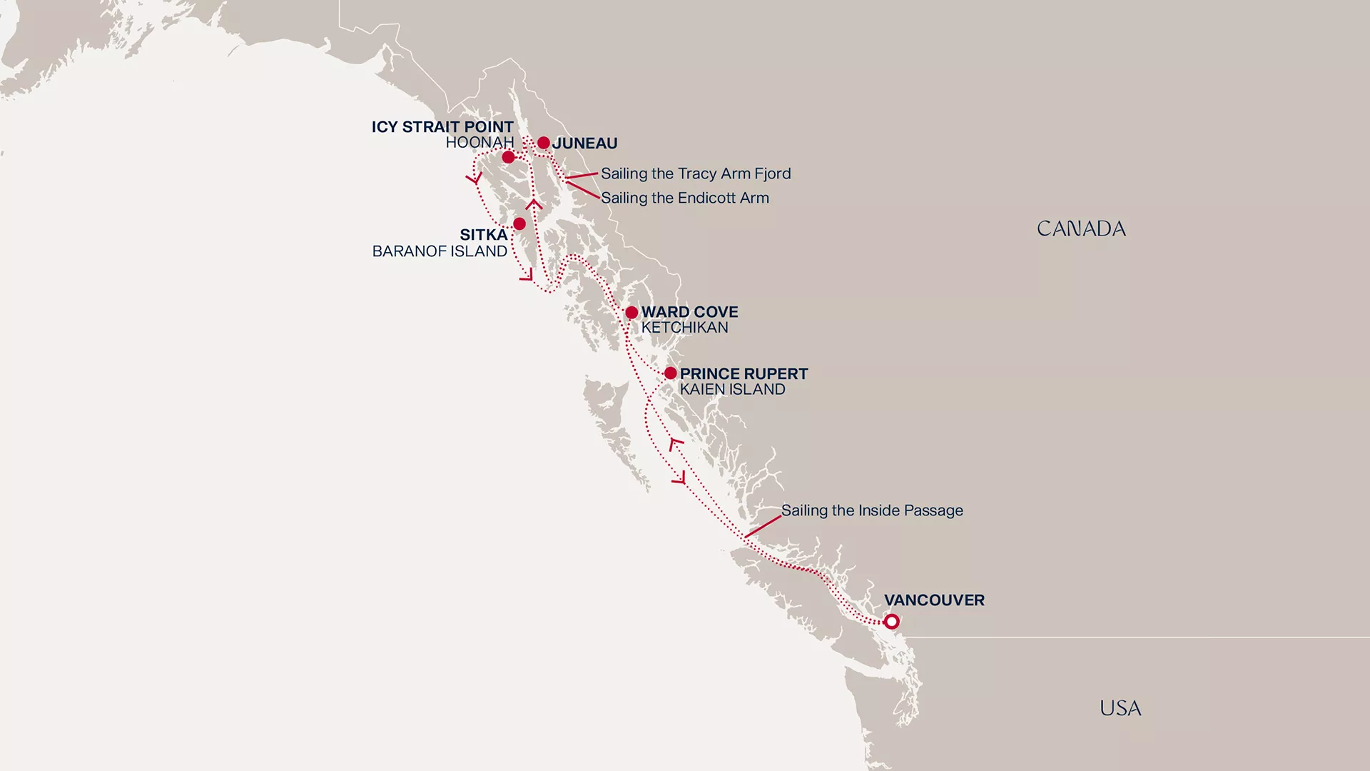 Explora III September 2-11 2027 cruise route map from Vancouver to Vancouver