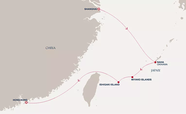Explora III November 9-16 2027 cruise route map from Shanghai to Hong Kong