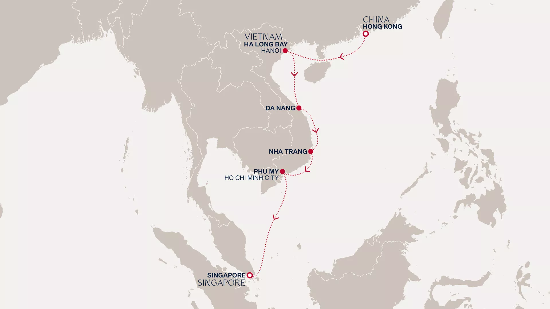 Explora III November 16-26 2027 cruise route map from Hong Kong to Singapore