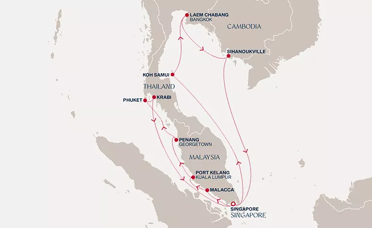 Explora III December 19 2027-January 2 2028 cruise route map from Singapore to Singapore
