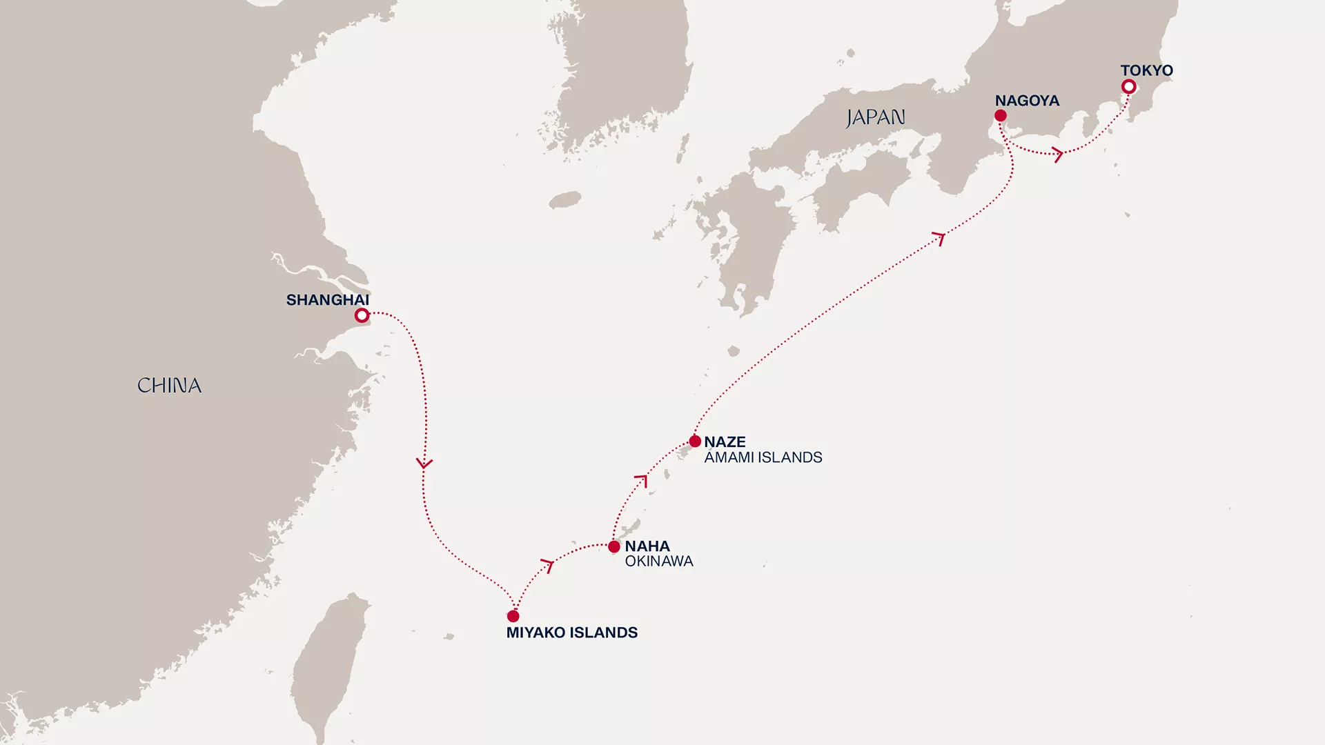 Explora III January 25-February 2 2028 cruise route map from Shanghai to Tokyo