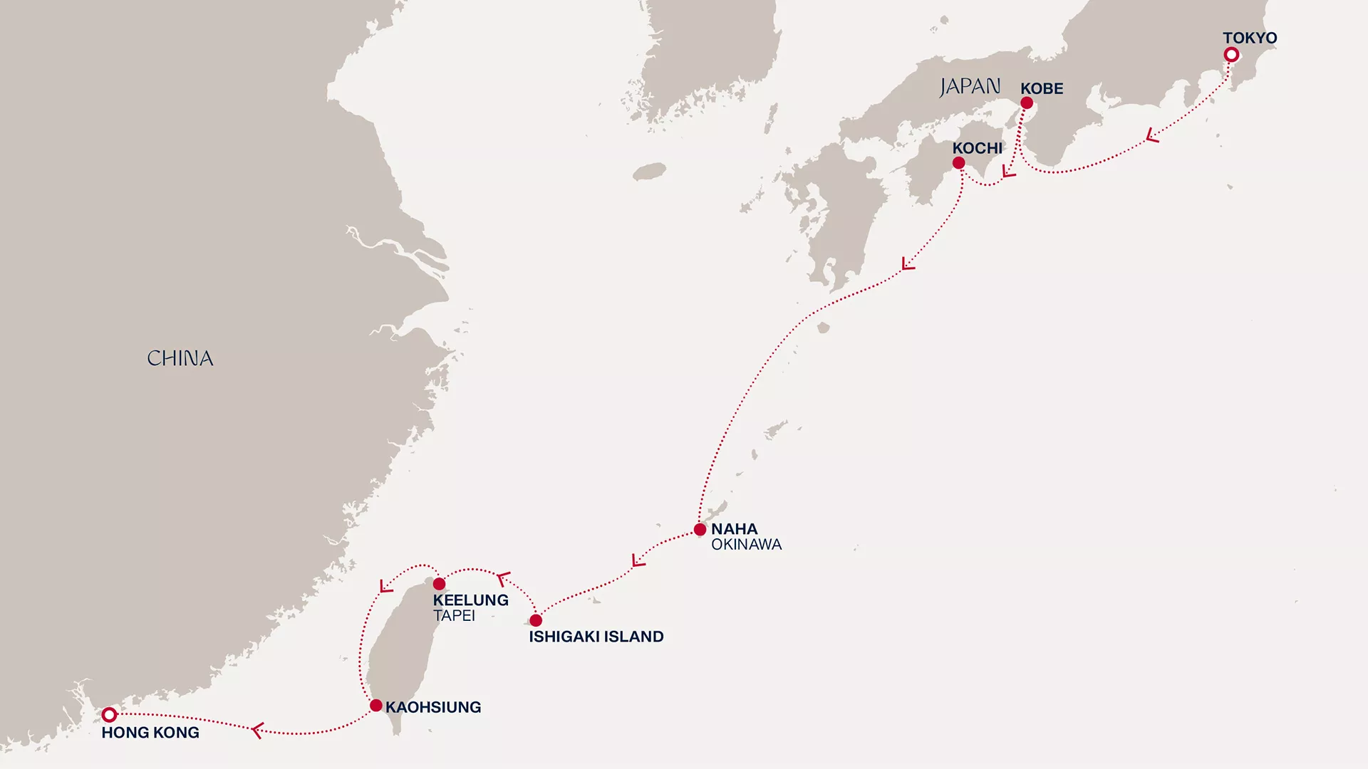 Explora III February 2-13 2028 cruise route map from Tokyo to Hong Kong