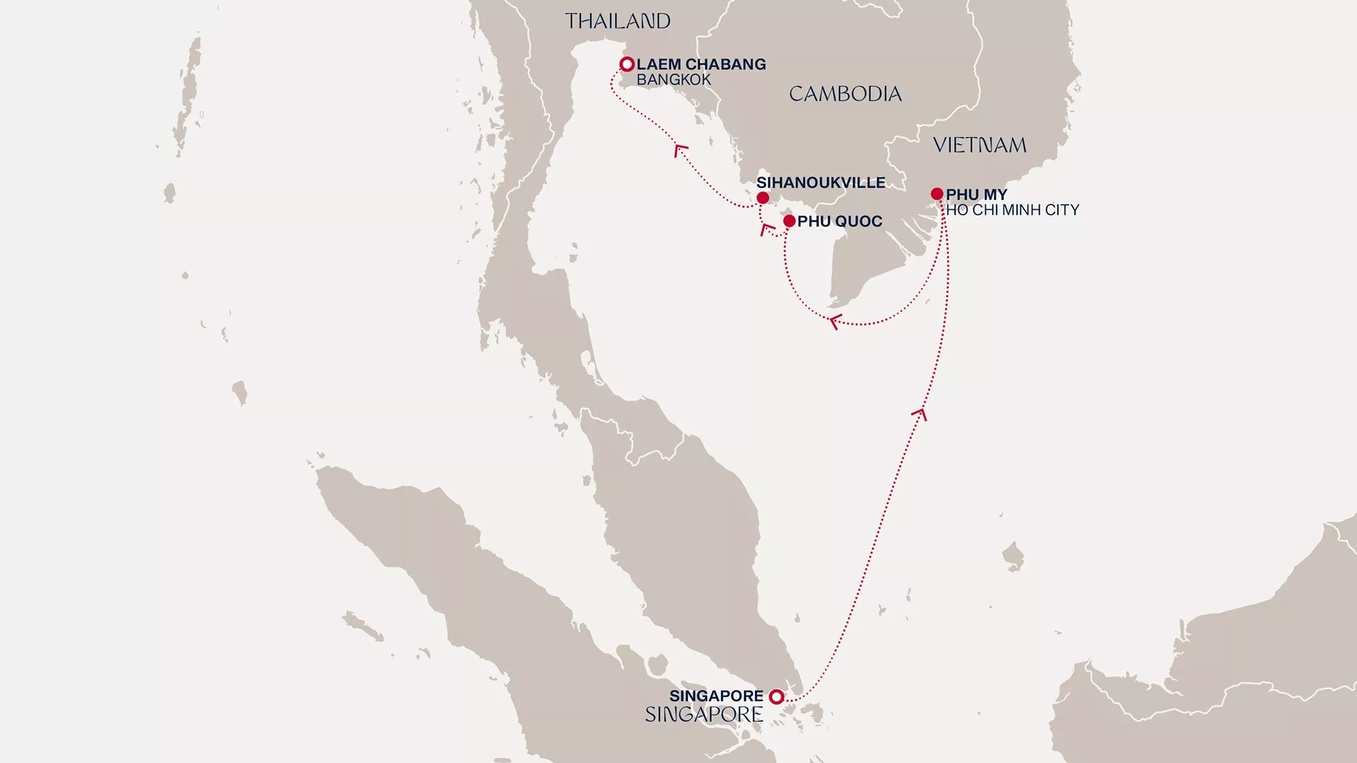 Explora III February 20-27 2028 cruise route map from Singapore to Laem Chabang (Bangkok)