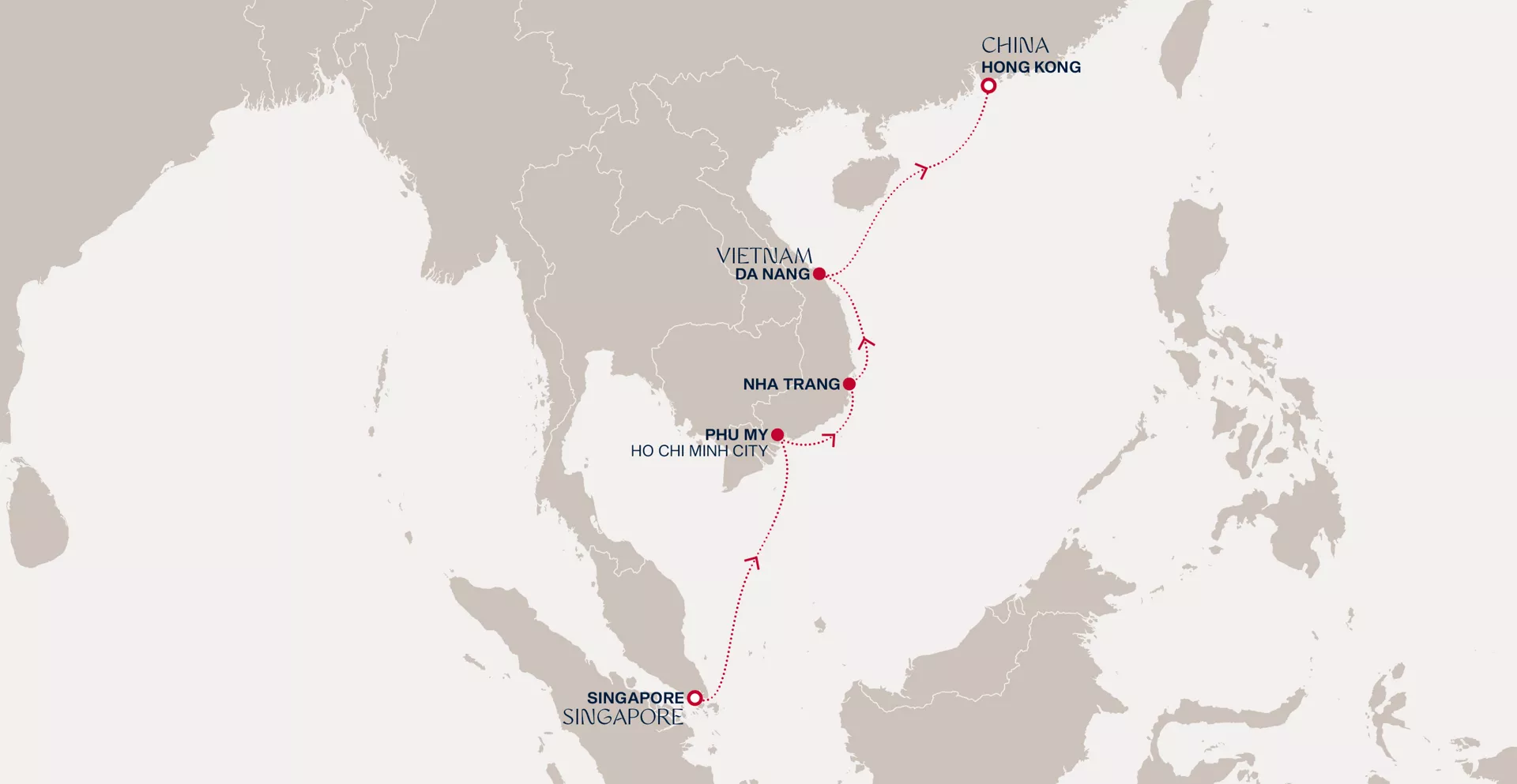 Explora III March 5-12 2028 cruise route map from Singapore to Hong Kong